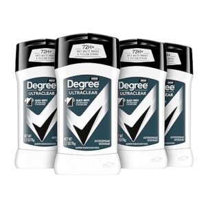 Degree Men UltraClear Antiperspirant Deodorant Black + White 72-Hour Sweat & Odor Protection (Pack of 4)