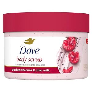 Dove Exfoliating Body Polish Crushed Cherries & Chia Milk Skin Care for Revitalized Skin Formulated with 1/4 Moisturizing Cream 10.5 oz